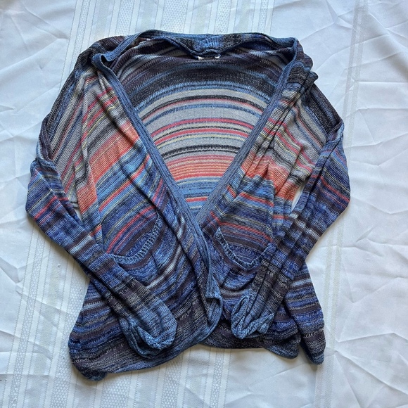 Billabong Boho Blue Orange Open Front Lightweight Sweater Knit Cardigan Large - Picture 1 of 8